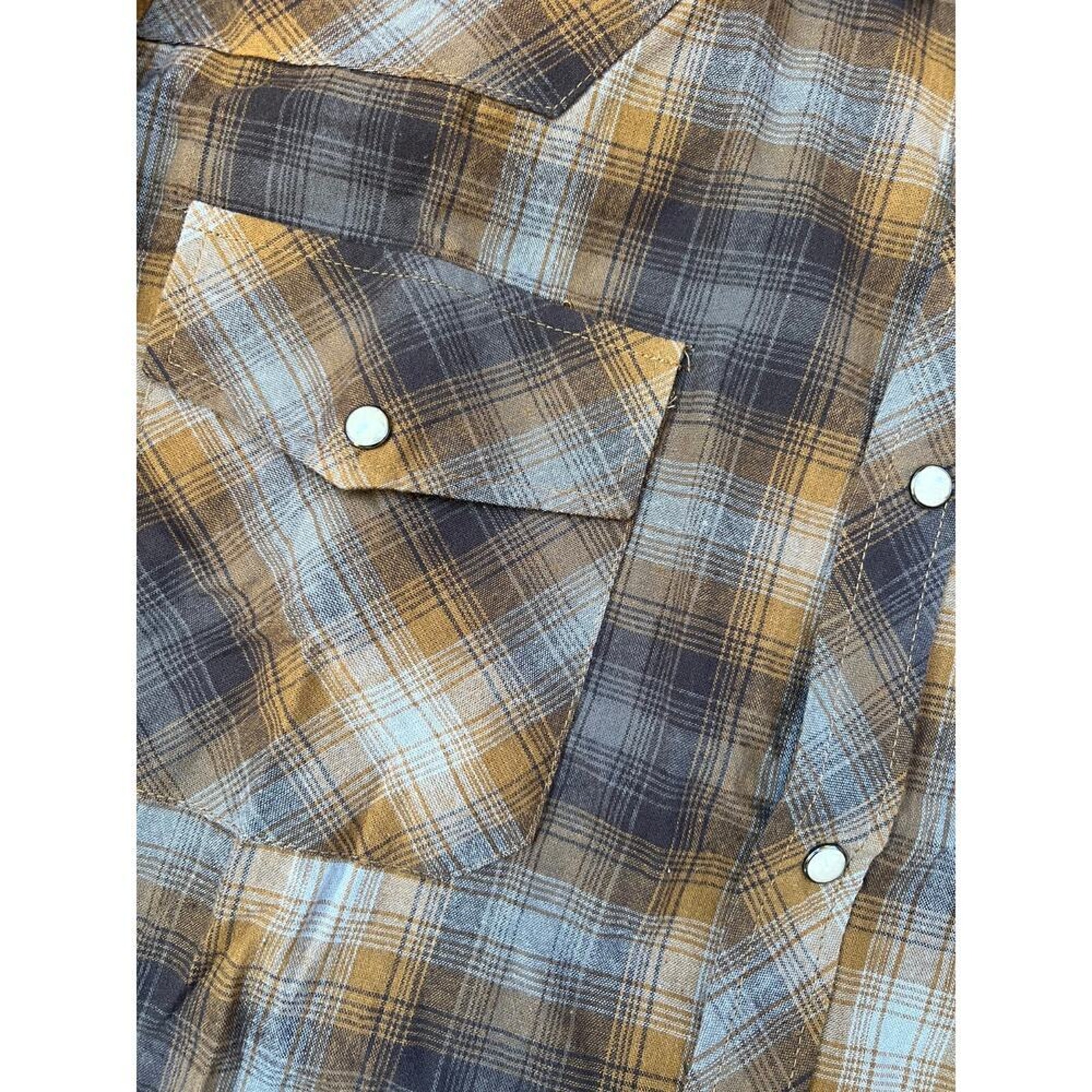 Stone Creek Brown Gray Plaid Flannel Snap Western Shirt, Men's L - Nwot — image 4 of 7